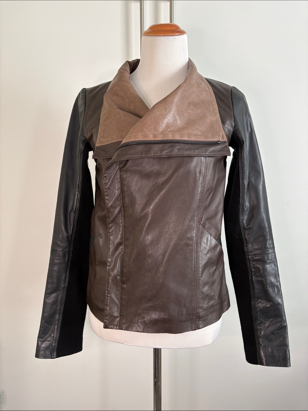 Vince Women's Three-Tone Brown & Black Leather Jacket M